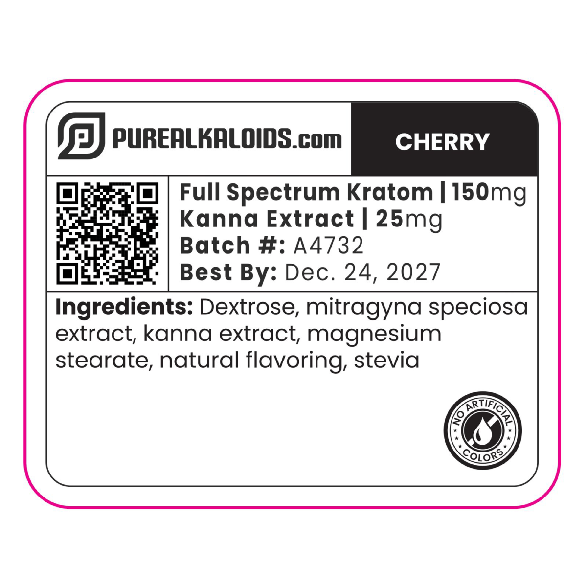 Full Spectrum Kratom Tablet - 150mg Kratom 25mg Kanna Extract - Dye Free Cherry